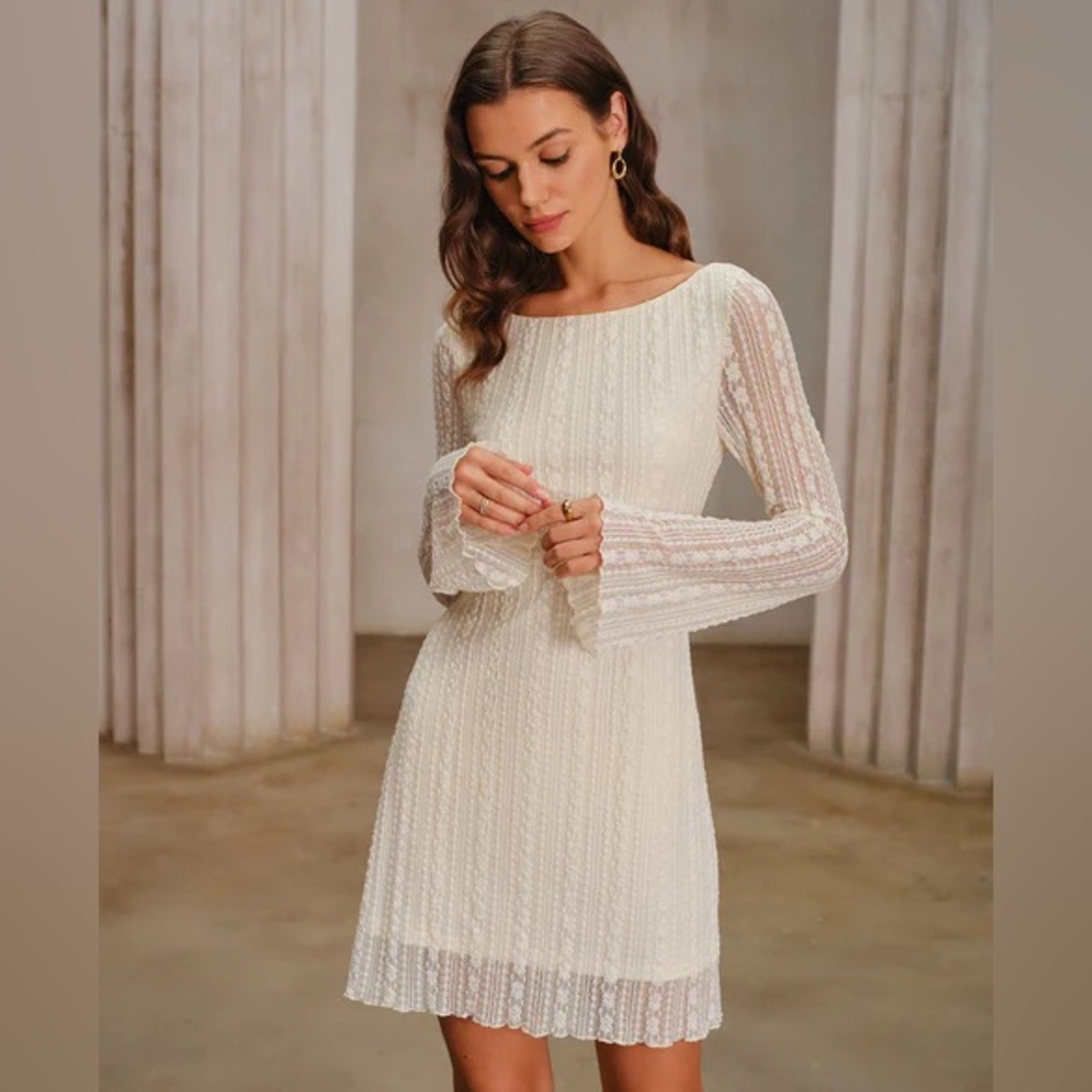 Rihoas Womens Dress Size L LACE Boho Hippie bride White/ivory Bell Sleeve NEW